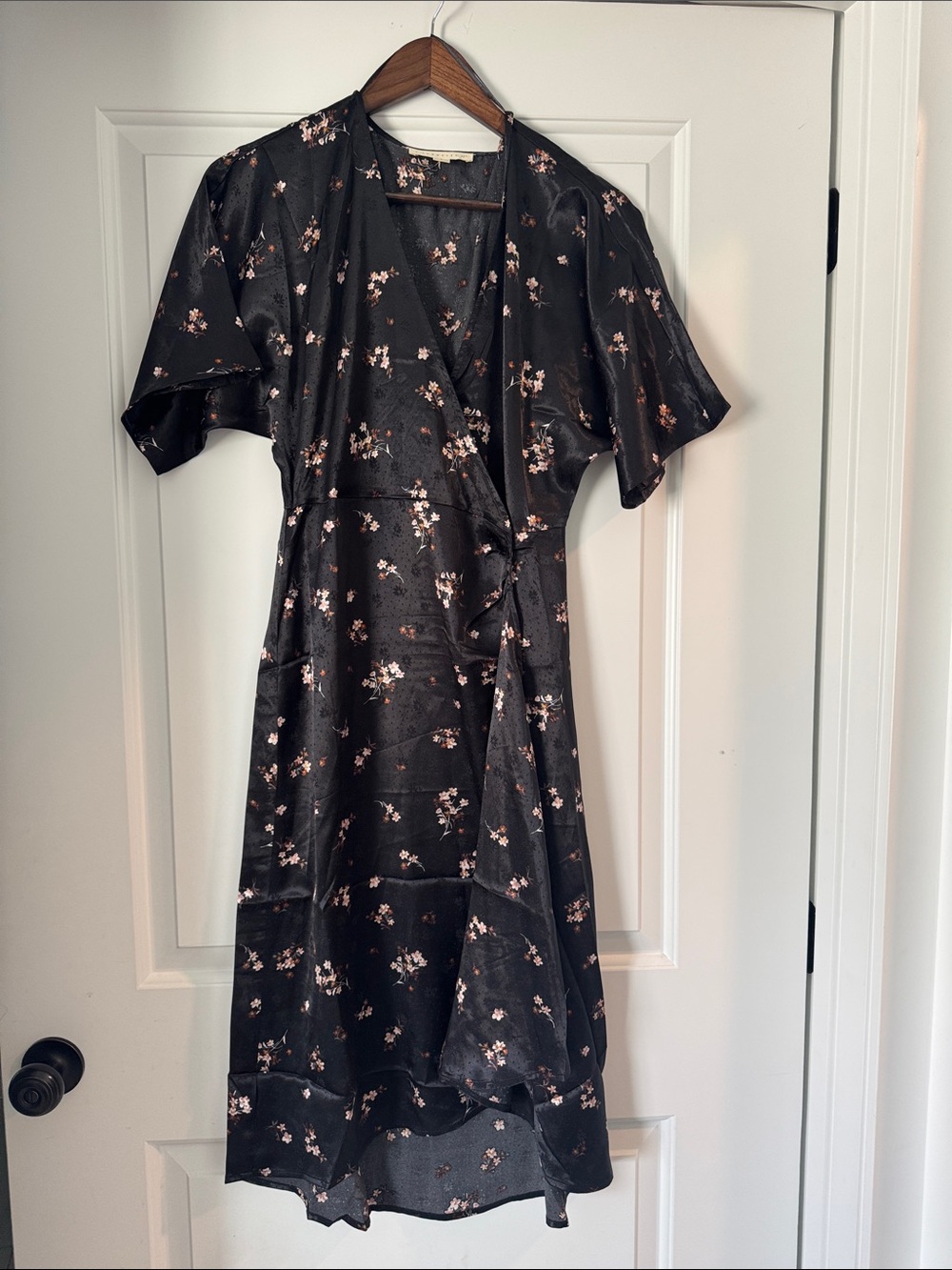 lovestitch Black Wrap Dress with Pink Floral Print